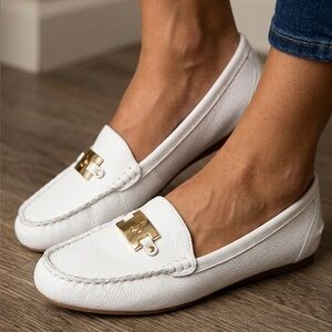 Kate Spade Carmen Women’s White Loafers with Gold Accent 8,5B
